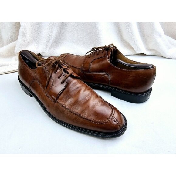 Johnston Murphy Size 11M Mens Brown Leather Low Lace Split Toe Dress Shoes Italy - Picture 12 of 13
